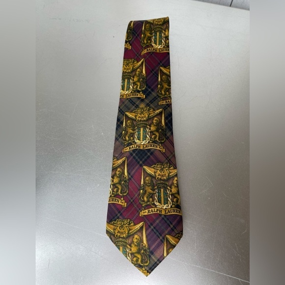 Vintage Polo Ralph Lauren Silk Tie Lions Crest Preppy USA Made - Picture 1 of 5